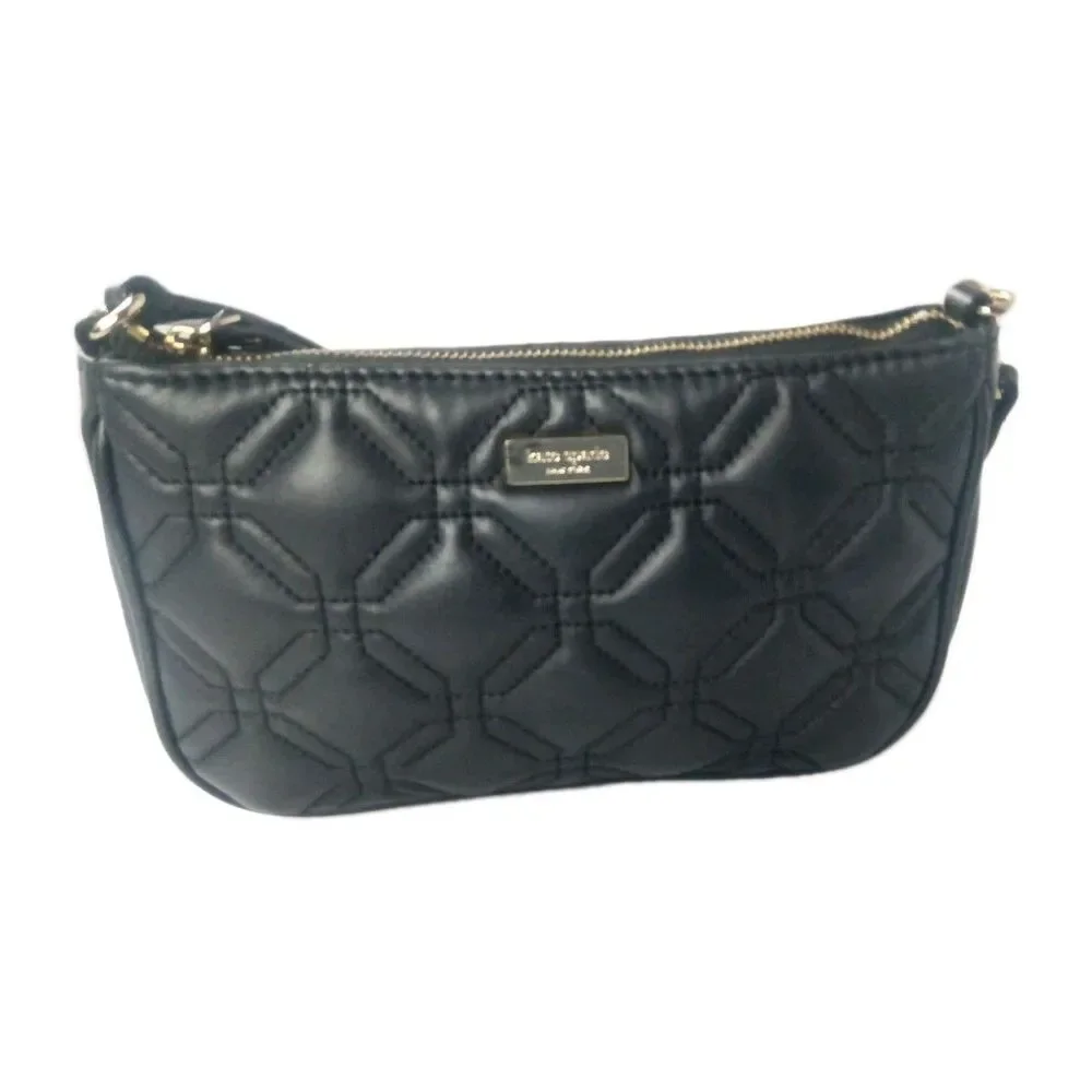 Kate Spade Linet Astor Court Quilted Black Leather Wristlet Purse WLRU1780